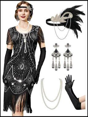 Flapper Dress 1920s Gatsby Costume Elegant Fringe Sequin Party Wear